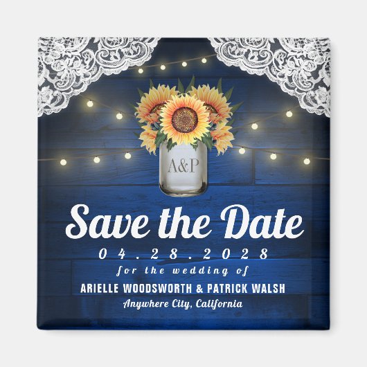 Zonnebloem Mason Jar Wood Save the Date Magnets Magneet (Voorkant)