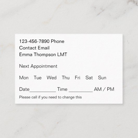 Zonnebloem Massage Afspraak Visitekaartjes (Achterkant)