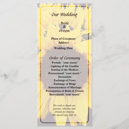 Zonnebloem Medallion Wedding Program Programmakaart (Voorkant)