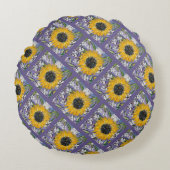 Zonnebloem Medley Lavendel Patroon Rond Kussen (Voorkant)