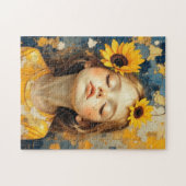 zonnebloem meisje geschilderd legpuzzel (Horizontaal)
