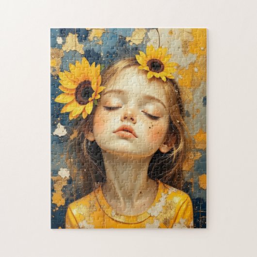 zonnebloem meisje geschilderd legpuzzel (Verticaal)