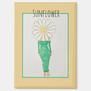 Zonnebloem Meisje Groene Jurk Magneet
