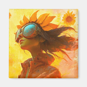 Zonnebloem Meisje Magneet