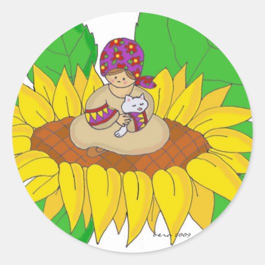 Zonnebloem meisje Oekraïense volkskunst Ronde Sticker (Voorkant)