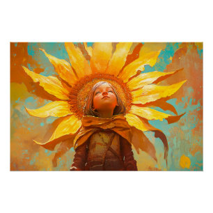 Zonnebloem Meisje Perfect Poster