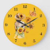 Zonnebloem Meisje Wall Clock Grote Klok (Voorkant)