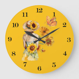 Zonnebloem Meisje Wall Clock Grote Klok