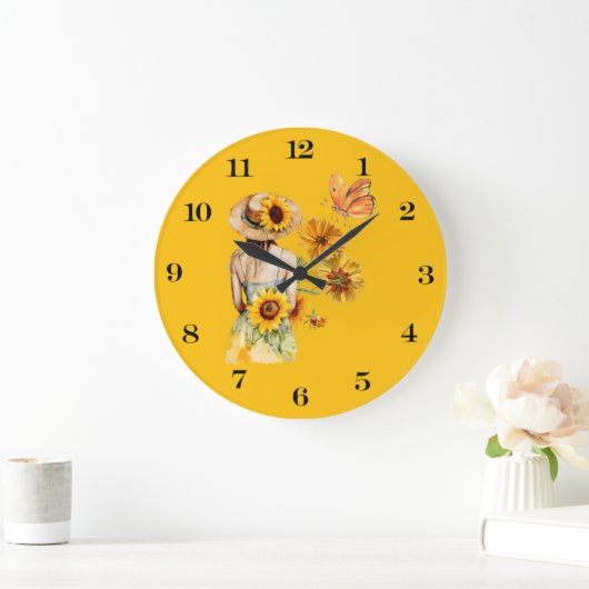 Zonnebloem Meisje Wall Clock Grote Klok (Huis)