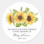Zonnebloem Memorial Funeral Seed Packet Ronde Sticker (Voorkant)