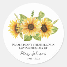 Zonnebloem Memorial Funeral Seed Packet Ronde Sticker