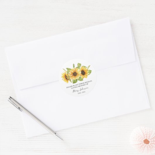 Zonnebloem Memorial Funeral Seed Packet Ronde Sticker (Envelop)