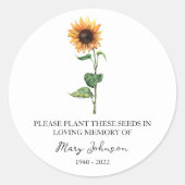 Zonnebloem Memorial Funeral Seed Packet Ronde Sticker (Voorkant)