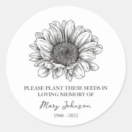 Zonnebloem Memorial Funeral Seed Packet Ronde Sticker