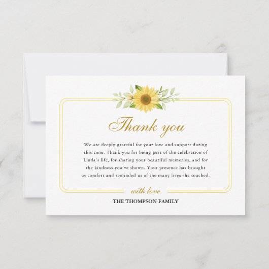 Zonnebloem Memorial in liefdevolle herinnering Bedankkaart (Achterkant)