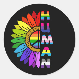 Zonnebloem Menselijke regenboogkleur LGBTQ Pri Ronde Sticker