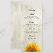 Zonnebloem menu. Menu kaart voor rustige huwelijks (Voorkant / Achterkant)