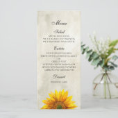 Zonnebloem menu. Menu kaart voor rustige huwelijks (Staand voorkant)