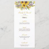 Zonnebloem Menu, Trouw Menu, Baby Shower Menu (Voorkant)