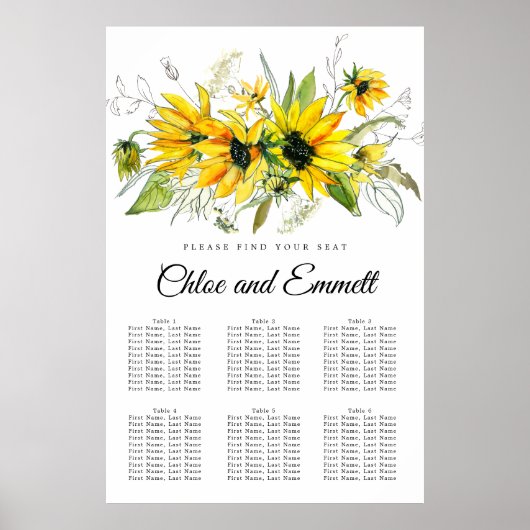 Zonnebloem met 6-tafelkleppen, geel poster (Voorkant)