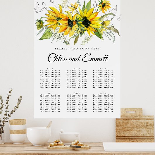 Zonnebloem met 6-tafelkleppen, geel poster (Keuken)