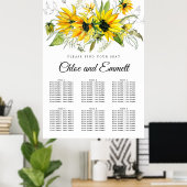 Zonnebloem met 6-tafelkleppen, geel poster (Thuiskantoor)