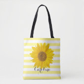 Zonnebloem met aangepaste naam gele gestreept Canv Tote Bag (Voorkant)