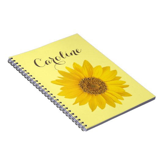 Zonnebloem met aangepaste naam Lichtgeel Notitieboek (Rechterzijde)