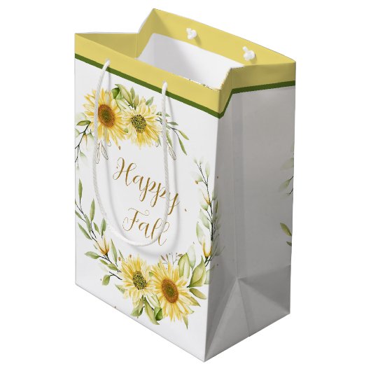 Zonnebloem met aanpasbare tekst medium cadeauzakje (Achterkant Gekanteld)