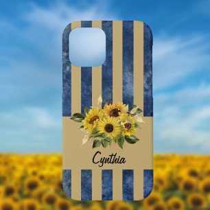 Zonnebloem met Antiek Blauwe en Gouden Strepen Case-Mate iPhone Case