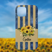 Zonnebloem met Antiek Blauwe en Gouden Strepen Case-Mate iPhone Case