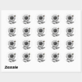 Zonnebloem met Bee Black en White Sticker Seal (Vel)