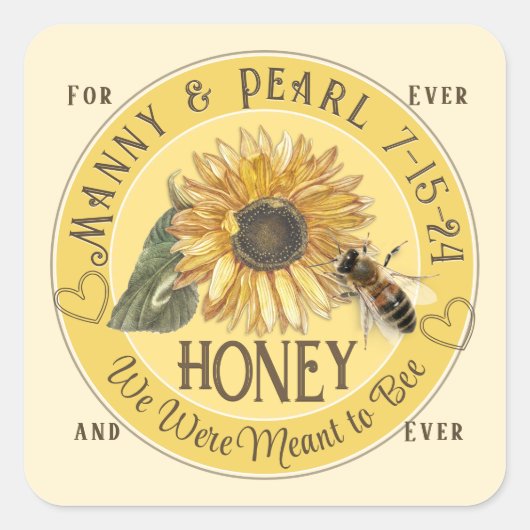 Zonnebloem met Bee mini Honing Beer Label Wedding (Voorkant)