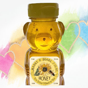 Zonnebloem met Bee mini Honing Beer Label Wedding