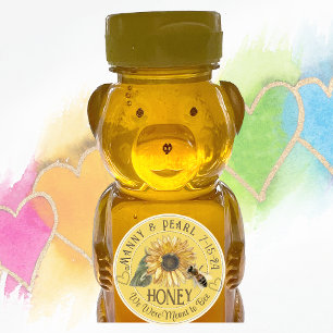Zonnebloem met Bee mini Honing Beer Label Wedding