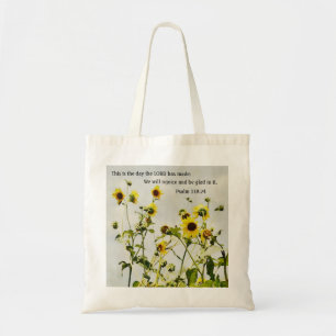 Zonnebloem met Bijbelvers Canvas tas
