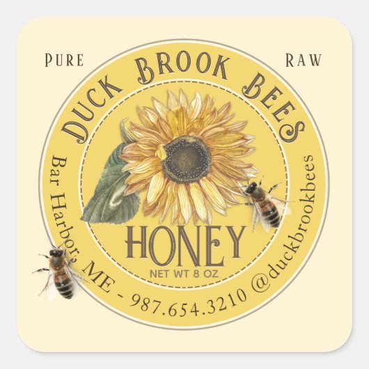 Zonnebloem met bijen Honing Beer Label 8 & 12 oz (Voorkant)