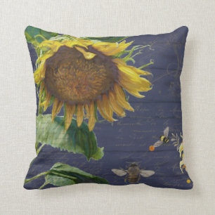 Zonnebloem met bijen, kalf, bijtend zeehout kussen