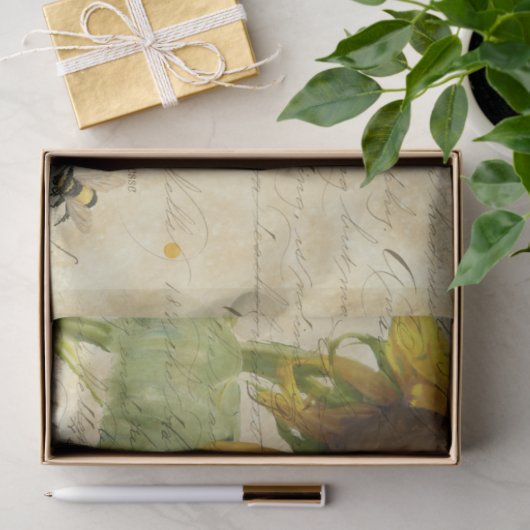 Zonnebloem met bijen Manuscript Ephemera  Ontkoppe Tissuepapier (Geschenk)