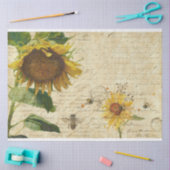 Zonnebloem met bijen Manuscript Ephemera  Ontkoppe Tissuepapier (Craft)