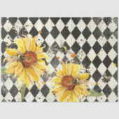 Zonnebloem met bijen Zwarte Ephemera Ontkoppeling Tissuepapier (Voorkant)