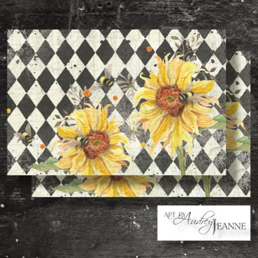 Zonnebloem met bijen Zwarte Ephemera ontkoppeling  Tissuepapier