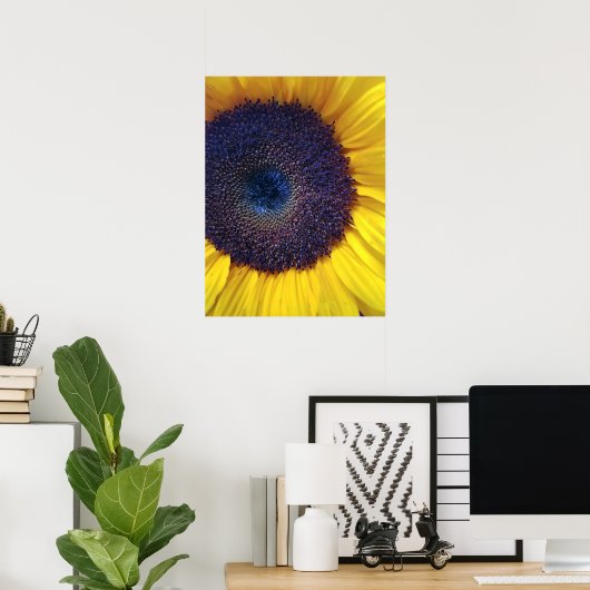 Zonnebloem met Blue Center Closeup Poster (Thuiskantoor)