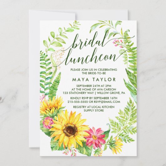 Zonnebloem met bridal Luncheon Kaart (Voorkant)