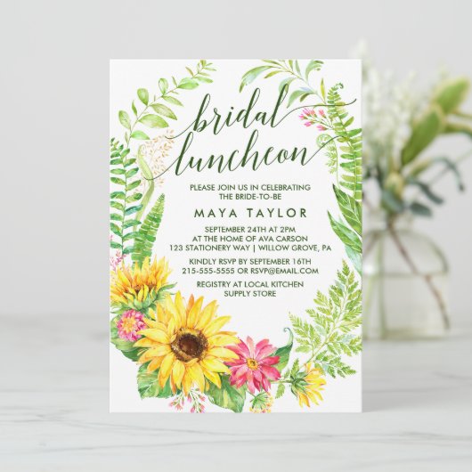 Zonnebloem met bridal Luncheon Kaart (Staand voorkant)