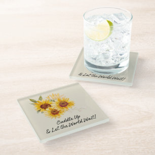 Zonnebloem met Cuddle Up Quote Onderzetter
