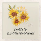 Zonnebloem met Cuddle Up Quote Onderzetter (Voorkant)
