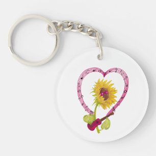 Zonnebloem met een ukelele en Muzieknoten Sleutelhanger