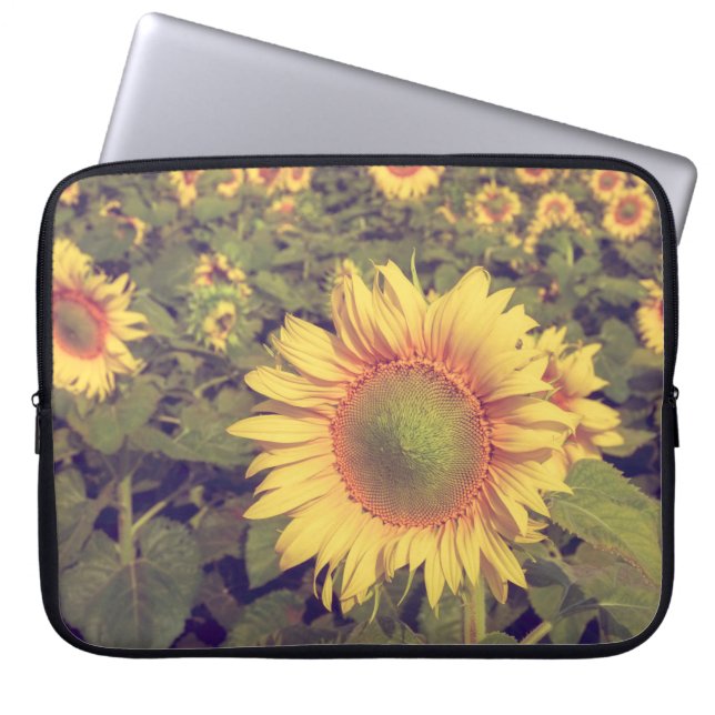 Zonnebloem met filter-effect retro- styleag laptop sleeve (Voorkant)