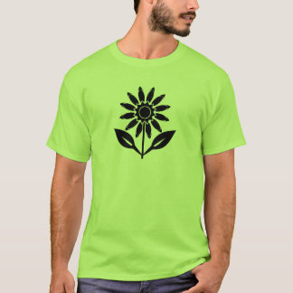 Zonnebloem met gestileerde bloembladeren en blader t-shirt